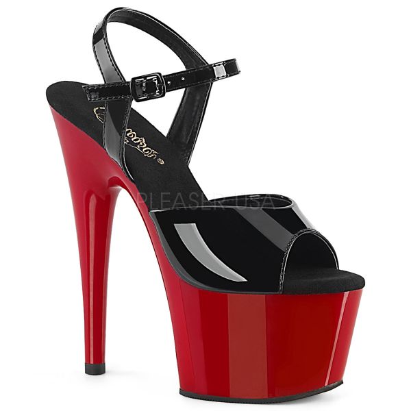 ADORE-709 Klassische High Heels Sandalette in schwarz Lack mit rotem Plateau